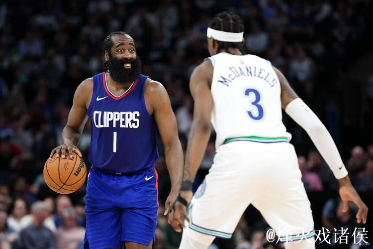 爱德华兹15分哈登空砍34分 森林狼18分逆转快船